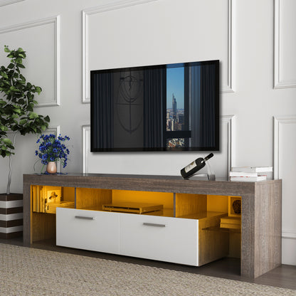 Modern TV Console with Glass Shelf – Quick Assembly