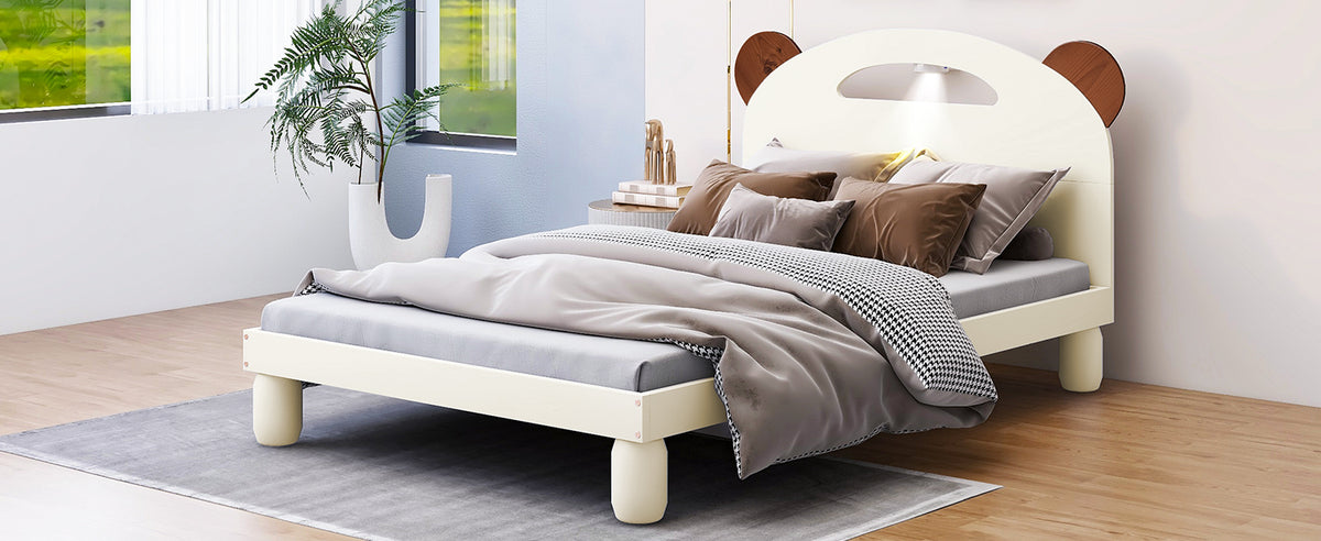 Twin Platform Bed with LED Headboard White