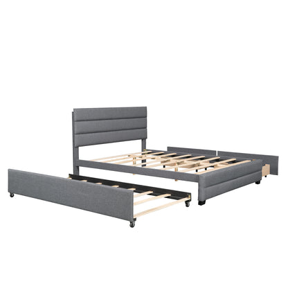 Queen Upholstered Bed with Trundle Gray