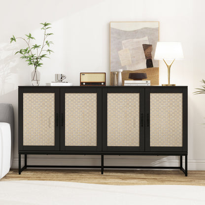 Rattan 4-Door Sideboard Black