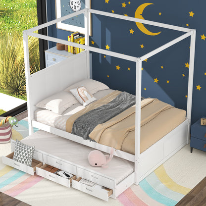 Queen Canopy Bed White