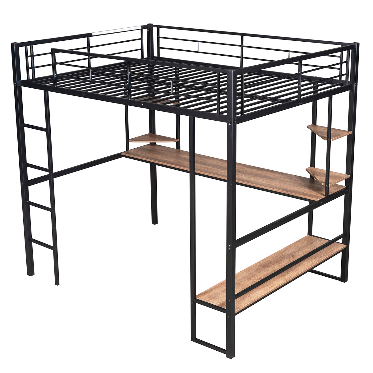 Full Loft Bed with Shelves and Desk Black