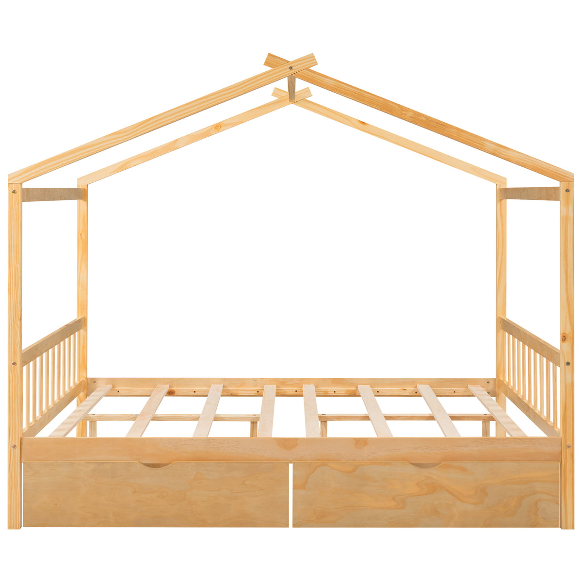 Full Platform Bed with Headboard – Natural Finish