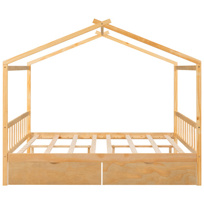 Full Platform Bed with Headboard – Natural Finish