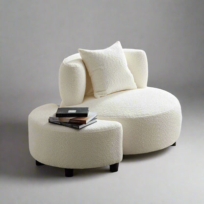 Beige Teddy Fabric Accent Chair with Ottoman – Ergonomic Lounge Set