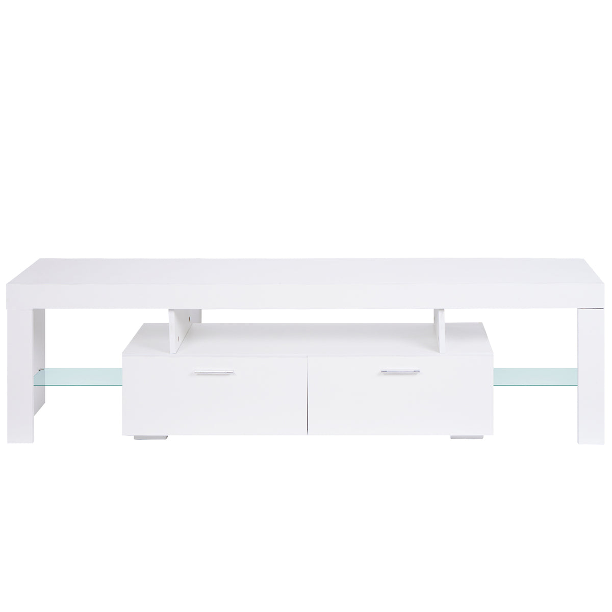 Modern LED TV Stand with Drawers – Gloss White