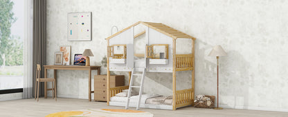 Twin House Bunk Bed Natural White