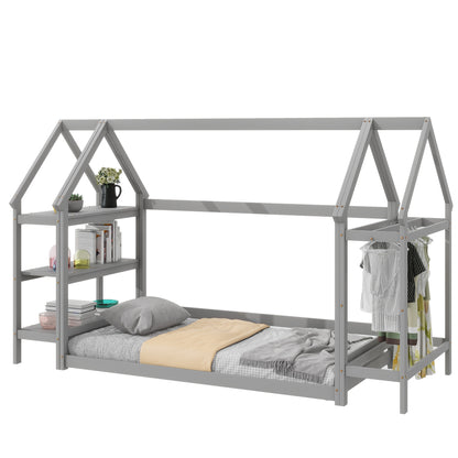 House Frame Platform Bed with Storage Gray