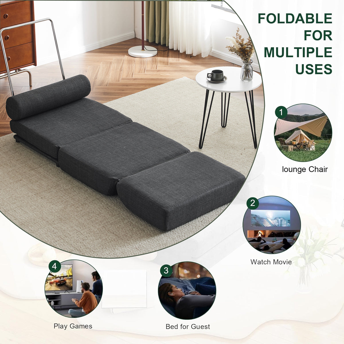 Single Sofa Bed Foldable Gray