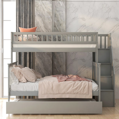 Twin Over Full Bunk Bed with Trundle Gray