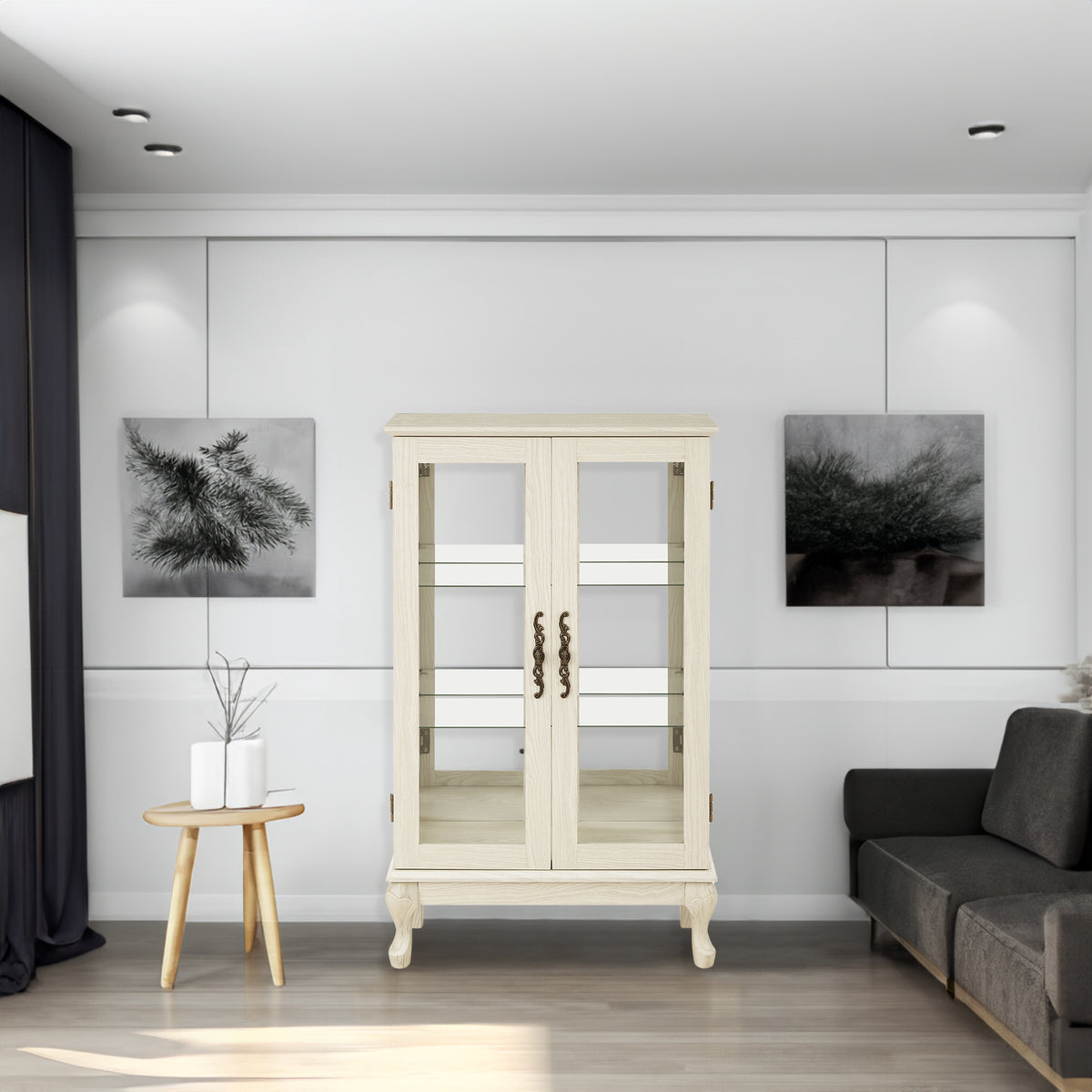 Dual Door Curio Display Cabinet with Adjustable Glass Shelves White
