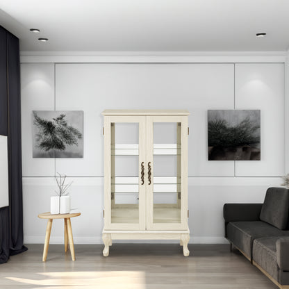Dual Door Curio Display Cabinet with Adjustable Glass Shelves White