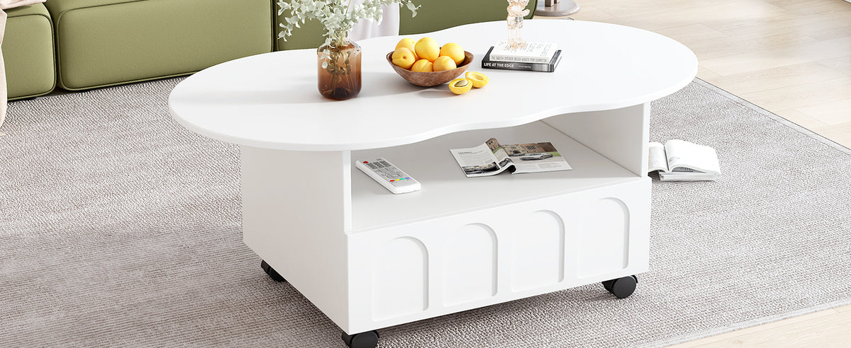Cream Coffee Table with Storage Drawers – White