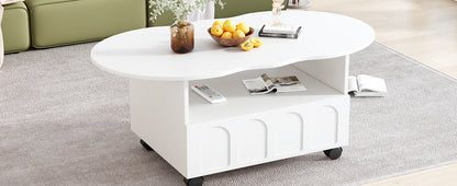 Cream Coffee Table with Storage Drawers – White