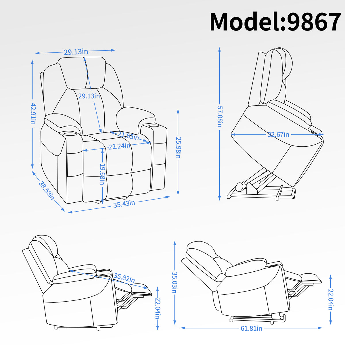 Chenille Power Recliner Chair 350LB Capacity