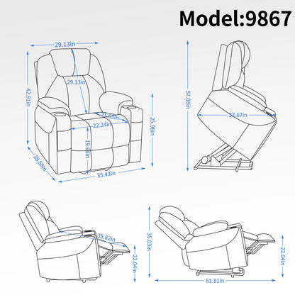 Chenille Power Recliner Chair 350LB Capacity