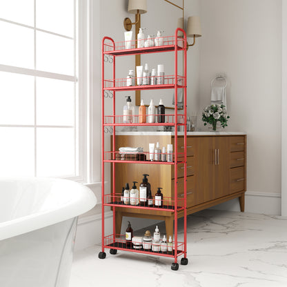 6-Tier Rolling Utility Cart – Red