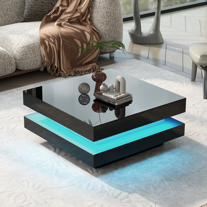 High Gloss Coffee Table with LED Lights Black