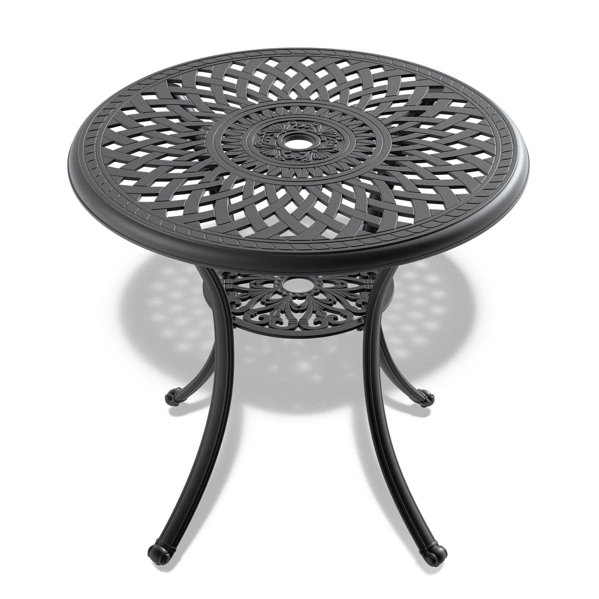 30” Black Aluminum Patio Dining Table with Umbrella Hole