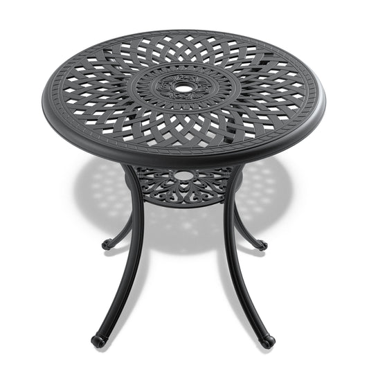 30” Black Aluminum Patio Dining Table with Umbrella Hole