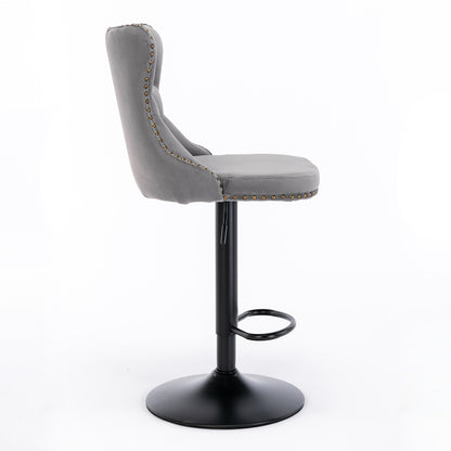 Swivel Velvet Bar Stool Set (2 pcs) – Gray