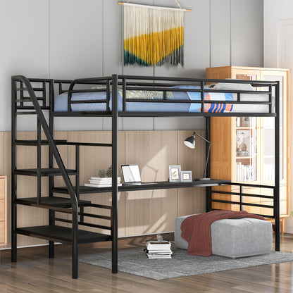 Metal Loft Bed with Desk Gray