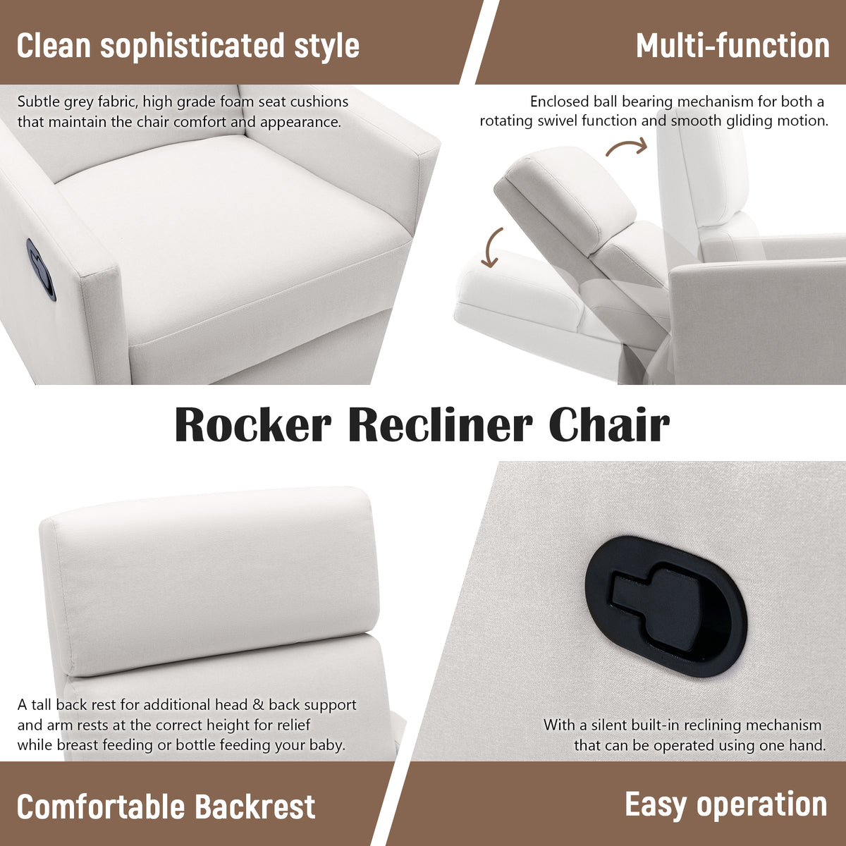 Beige Modern Upholstered Rocker Recliner Chair