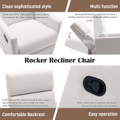 Beige Modern Upholstered Rocker Recliner Chair