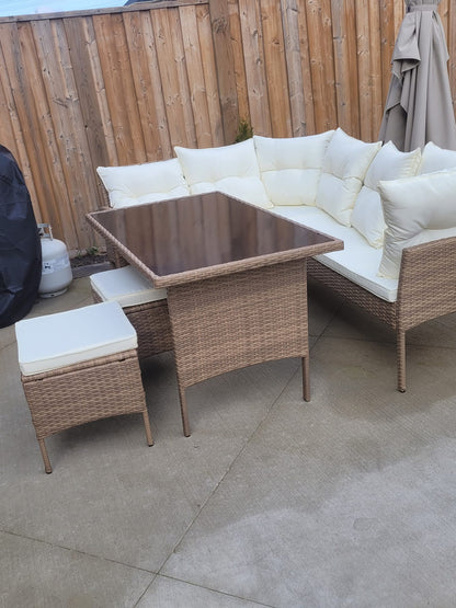 Garden Outdoor 7 pc Lounger Set Dark Brown Wicker with Beige Cushion