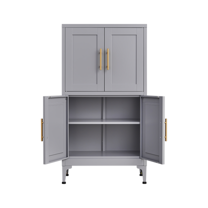 Grey Metal Kitchen Storage Cabinet with Doors