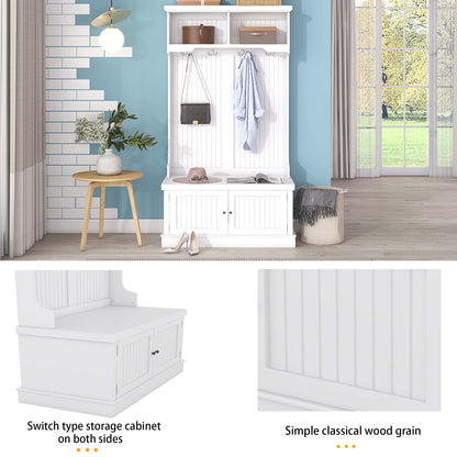 White Hall Tree Bench with Coat Hooks