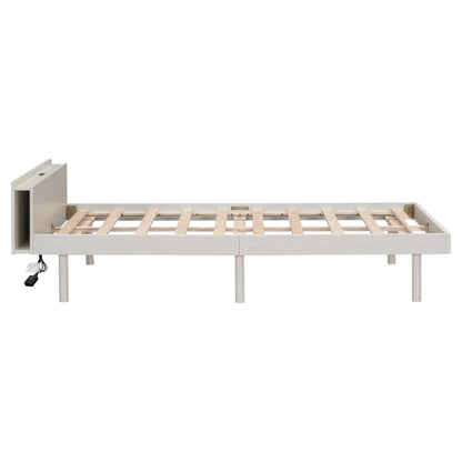 Twin Platform Bed with USB Ports White Wash