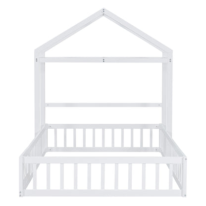 Full Platform Bed with Storage Rack White