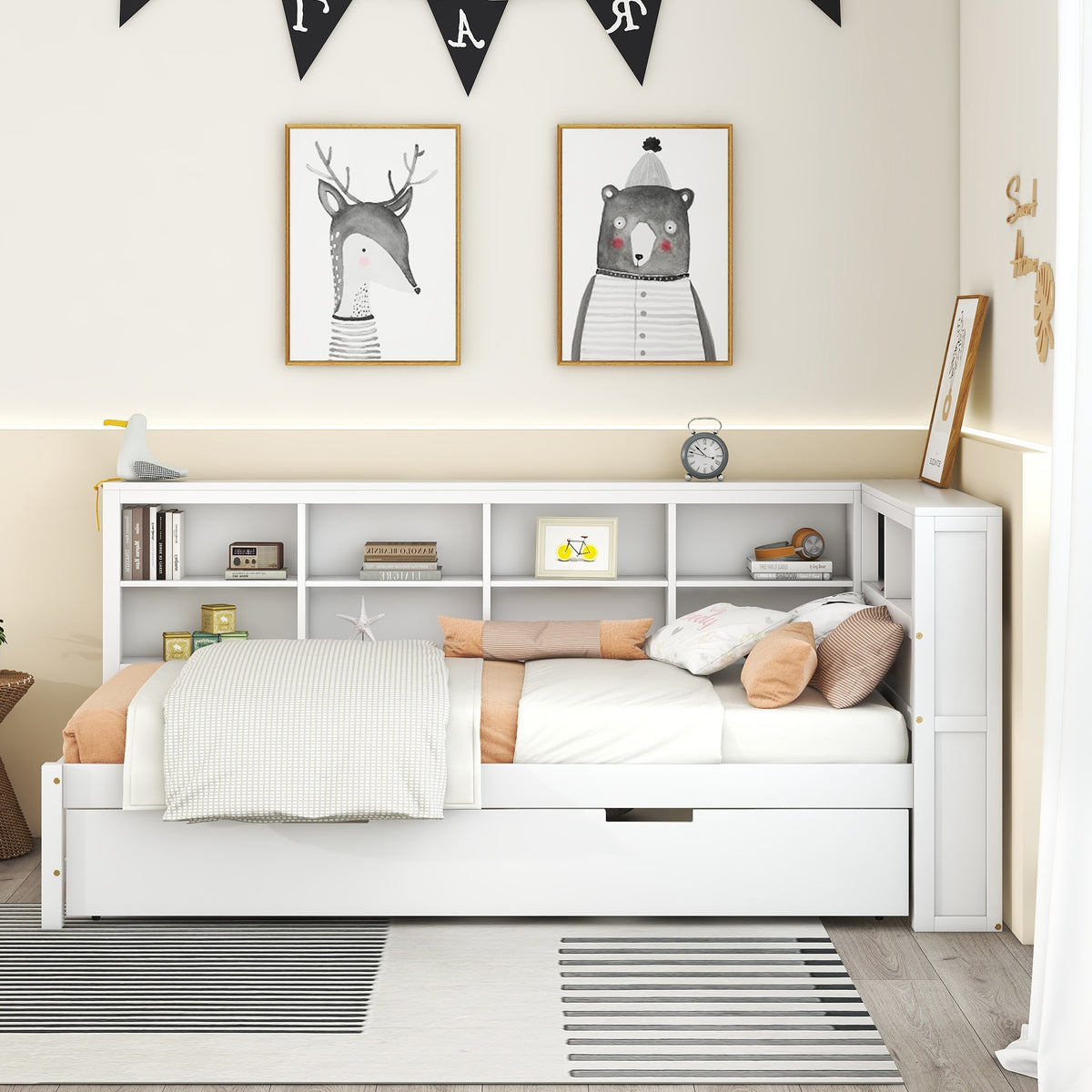 Twin Daybed with Storage Shelf White