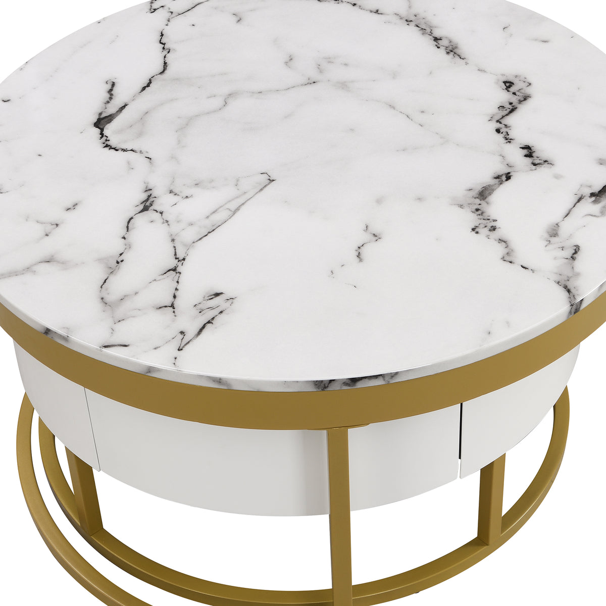 Round Nesting Coffee Table Set White Marble