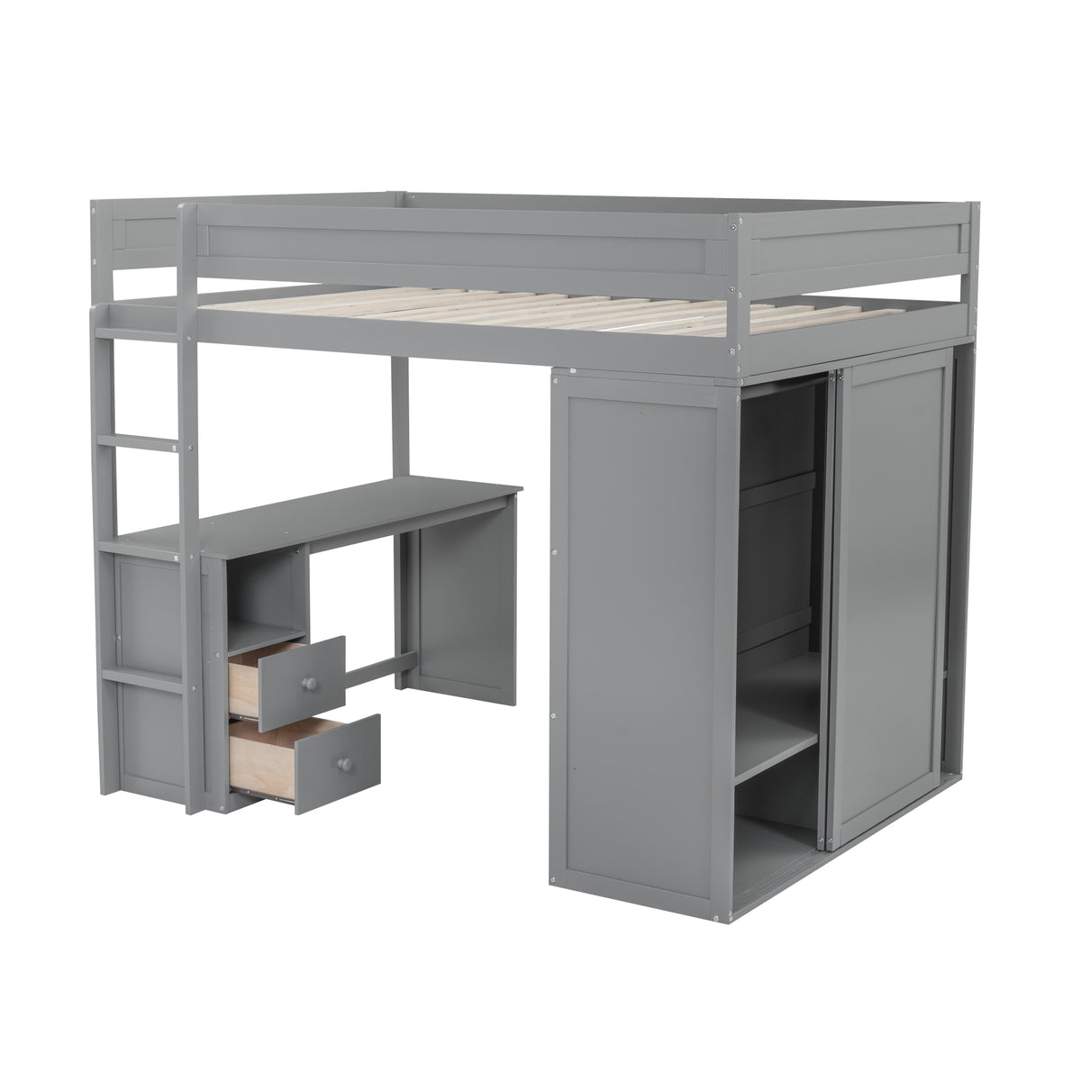 Full Loft Bed with Wardrobe Gray