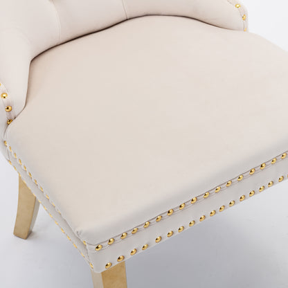 Tufted Dining Chairs Set of 2 Beige & Gold