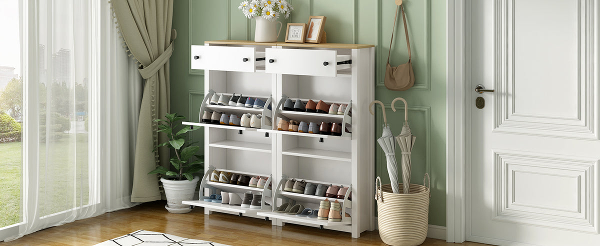 Ultra-Slim White Shoe Cabinet with Flip Drawers