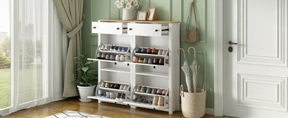 Ultra-Slim White Shoe Cabinet with Flip Drawers