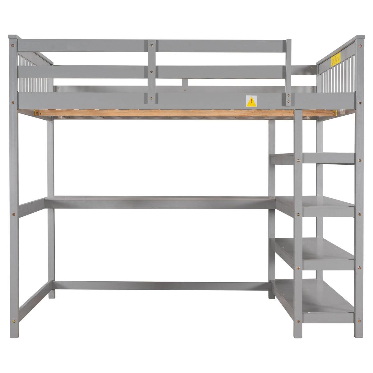 Full-Size Loft Bed with Desk and Drawers Gray
