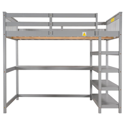 Full-Size Loft Bed with Desk and Drawers Gray