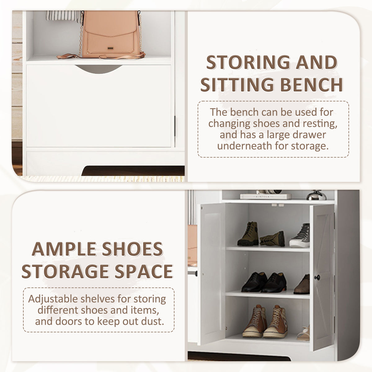 Hall Tree Storage Cabinet White