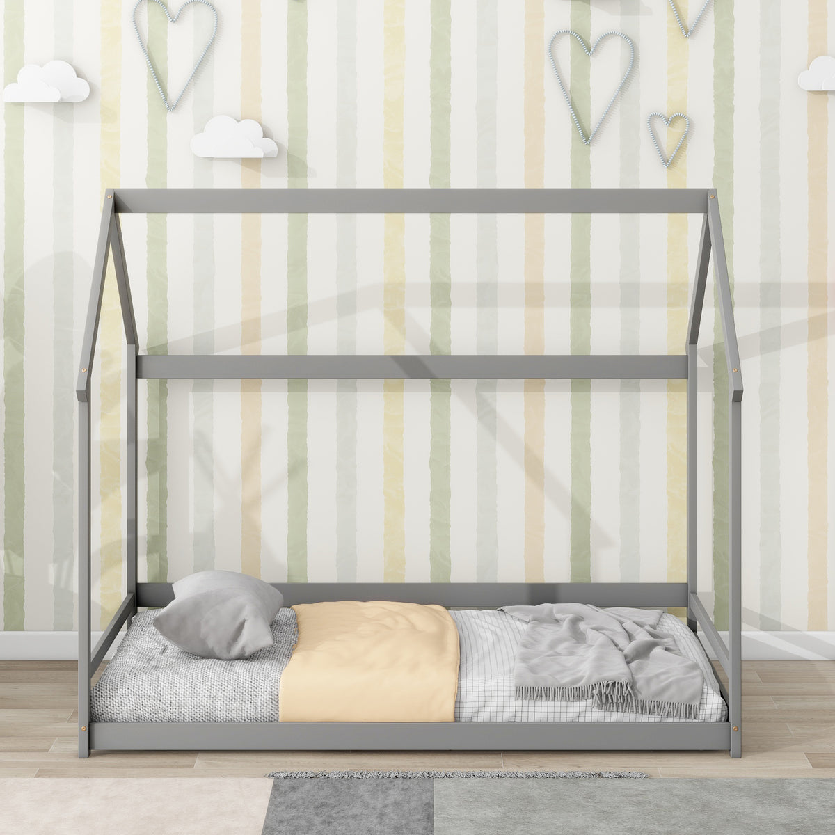 House Frame Platform Bed with Storage Gray