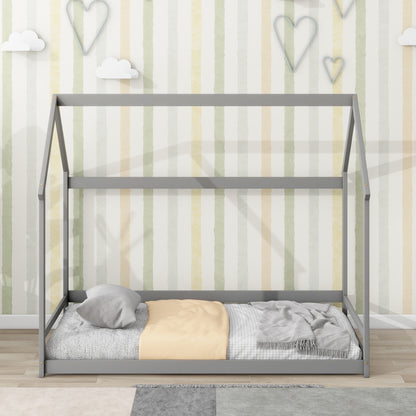 House Frame Platform Bed with Storage Gray