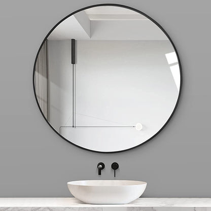 Black Round Metal Bathroom Mirror – 30”