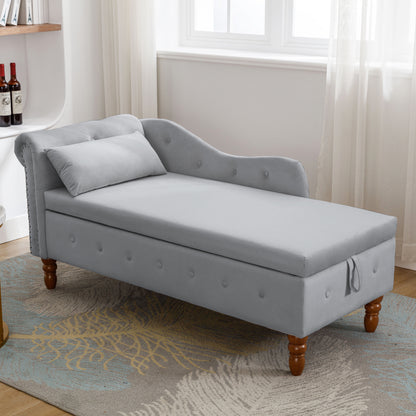 Grey Velvet Lounge Chaise – Modern Roll Arm