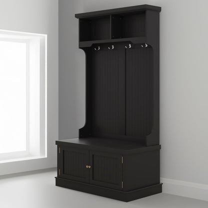 Hall Tree with Drawers and Hooks Black