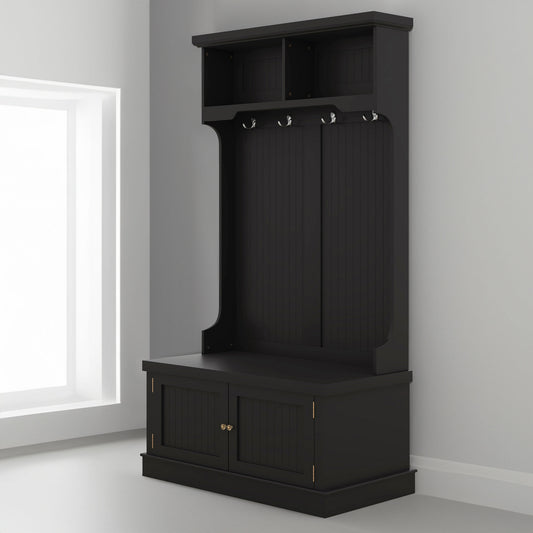 Hall Tree with Drawers and Hooks Black