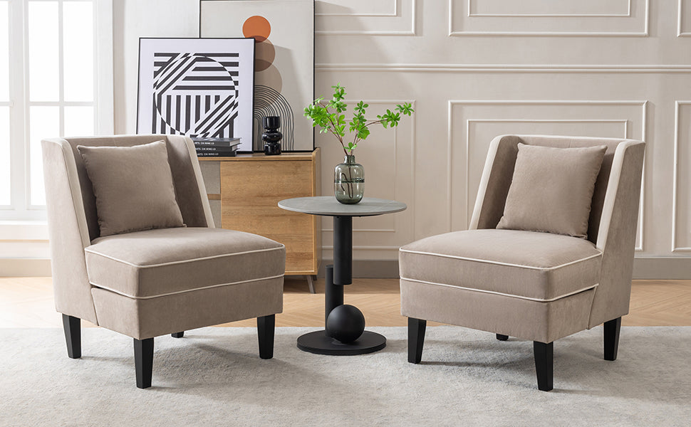 Velvet Wingback Accent Chair – Tan & Cream