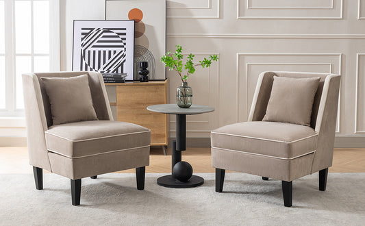 Velvet Wingback Accent Chair – Tan & Cream